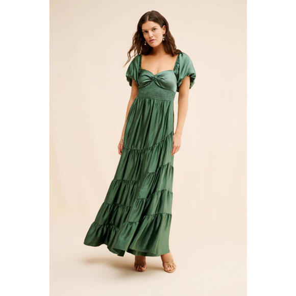 Free People - Sundrenched Silky Maxi Dress, dark green, size XS - Picture 1 of 9